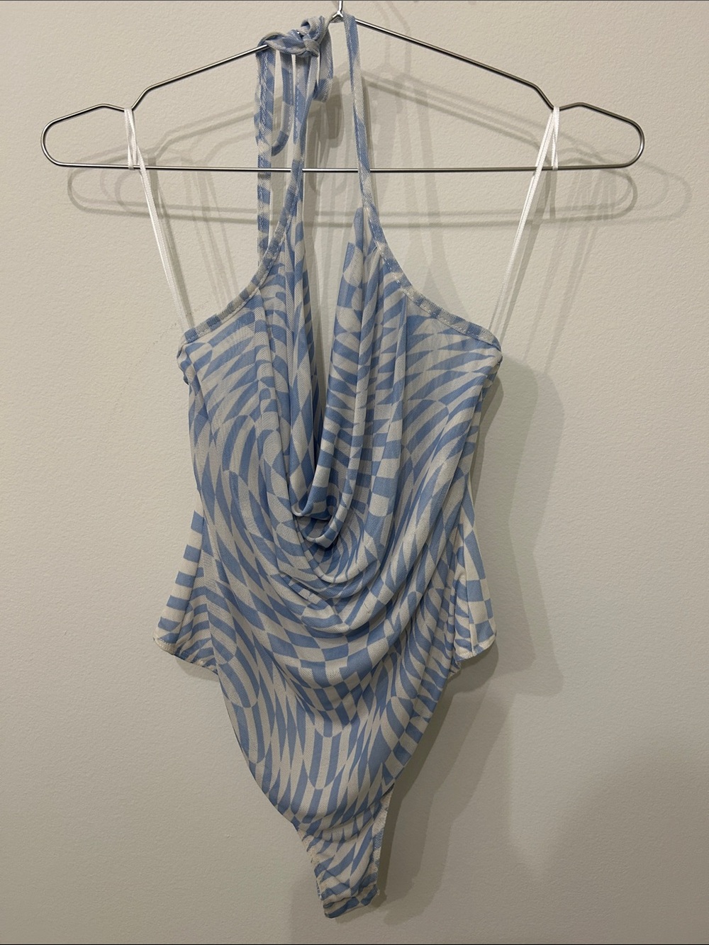 American Threads Blue & White Halter Cowl Neck Camisole